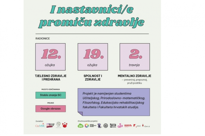 Predstavljeni rezultati projekta I nastavnici promiču zdravlje Studentskog zbora Sveučilišta u Zagrebu  